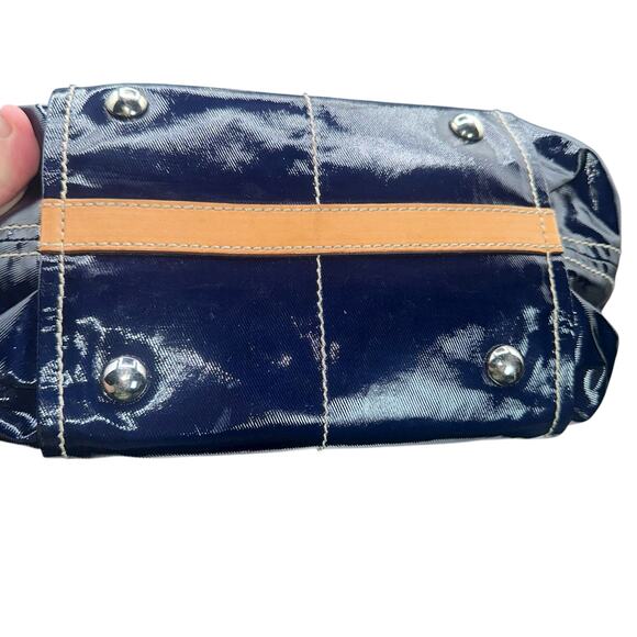 Tod’s Navy Coated Canvas Tote Tan Leather Trim Missing Crossbody Strap - Picture 13 of 13